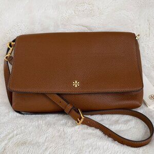Tory Burch Blake Flap Cortado(Brown) Pebbled Leather Cross-Body Bag